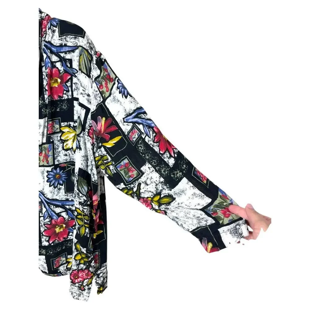 Rosey Tomato MultiColor Abstract Floral Print Button Front Long Sleeve Blazer 16